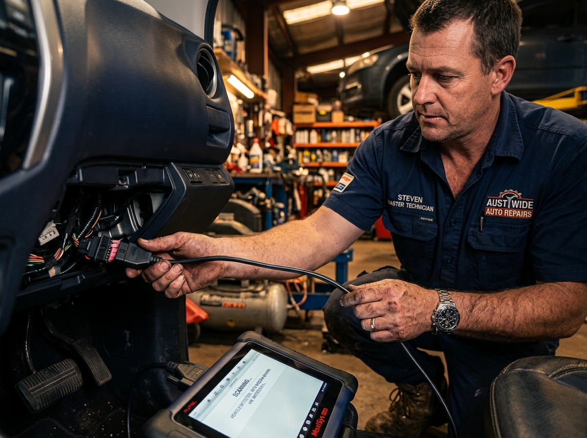 Auto electrician at work